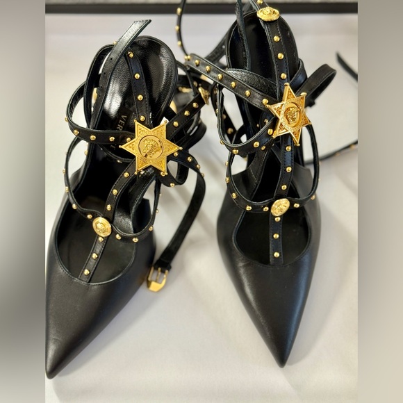 Preowned , authentic,  wear once only ,One of kind black Versace cage pumps - Picture 2 of 7